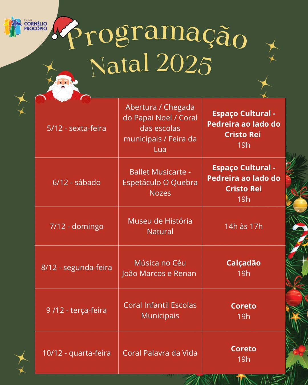 Programação de Natal Começa no Dia 5 com a Chegada do Papai Noel no Espaço Cultural