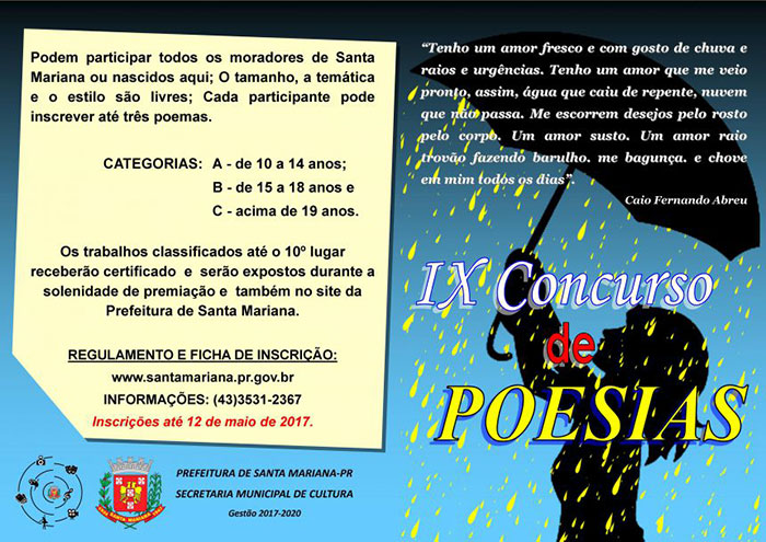 Abertas as inscrições para a 9ª Edição do Concurso de Poesias em Santa Mariana