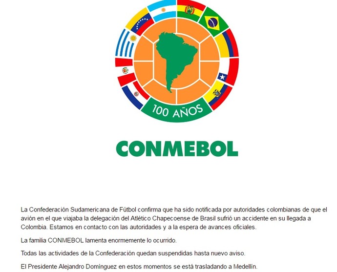 Conmebol lamenta acidente e suspende decisão da Sul-Americana