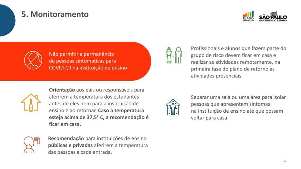 Plano de retomada das aulas presenciais no estado de São Paulo — Foto: Divulgação/Governo de SP